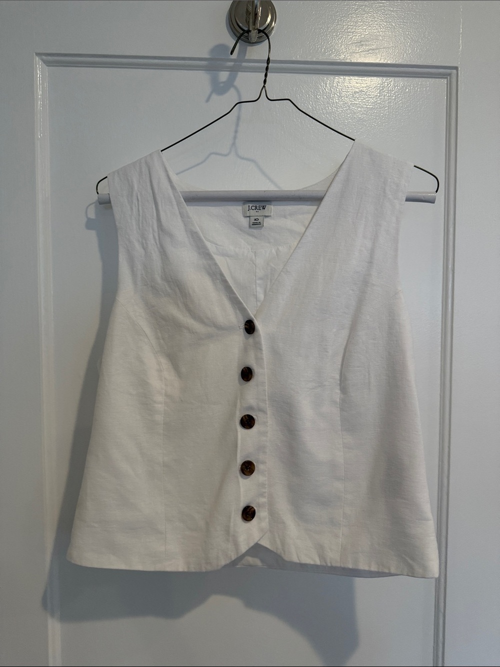 J. Crew White Sleeveless Button-Front Linen-Blend Tank